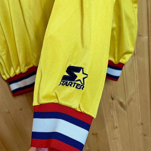 VTG Starter Atlanta Braves Tomahawk Jacket Pullover Windbreaker Size 2XL Yellow - Picture 2 of 11